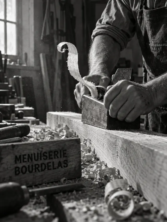 Menuisier au travail, photo en noir et blanc